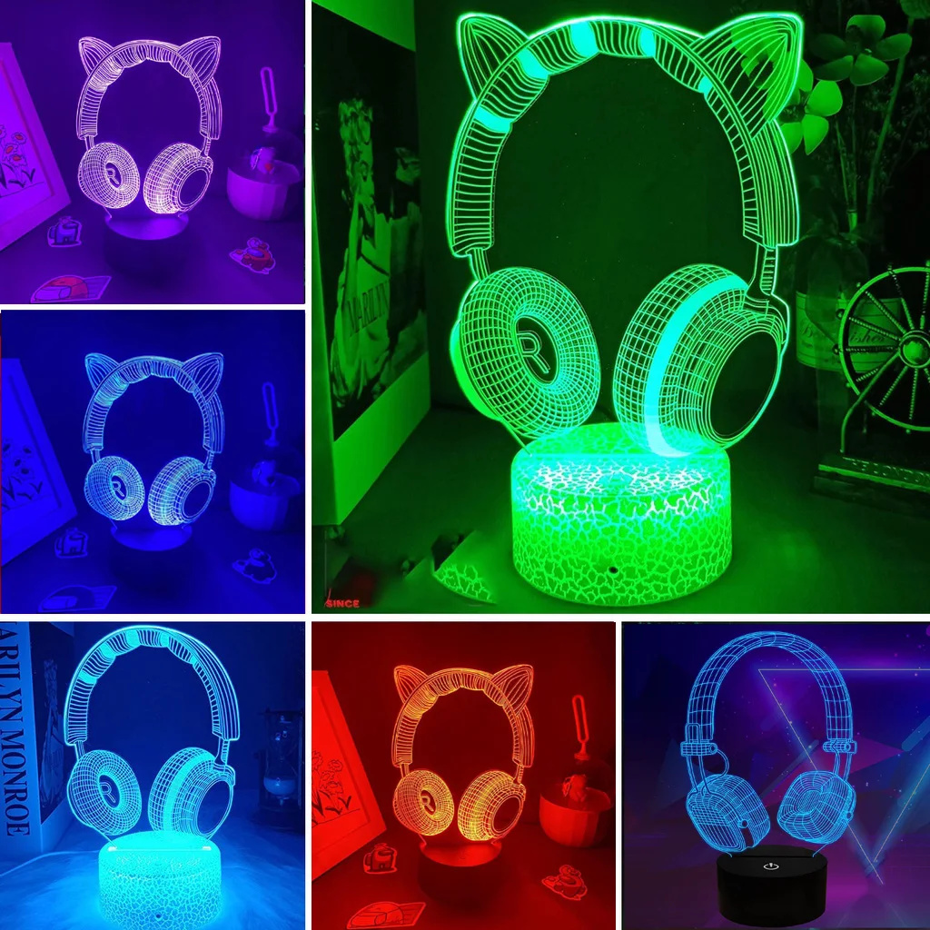 Desk Setup Headphones - Headphone baru 3D ilusi Headset lampu