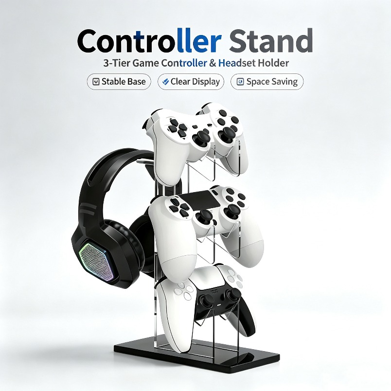 Desk Setup Headphones - Rak Penyimpanan Headset 3 Tingkat, Penghemat