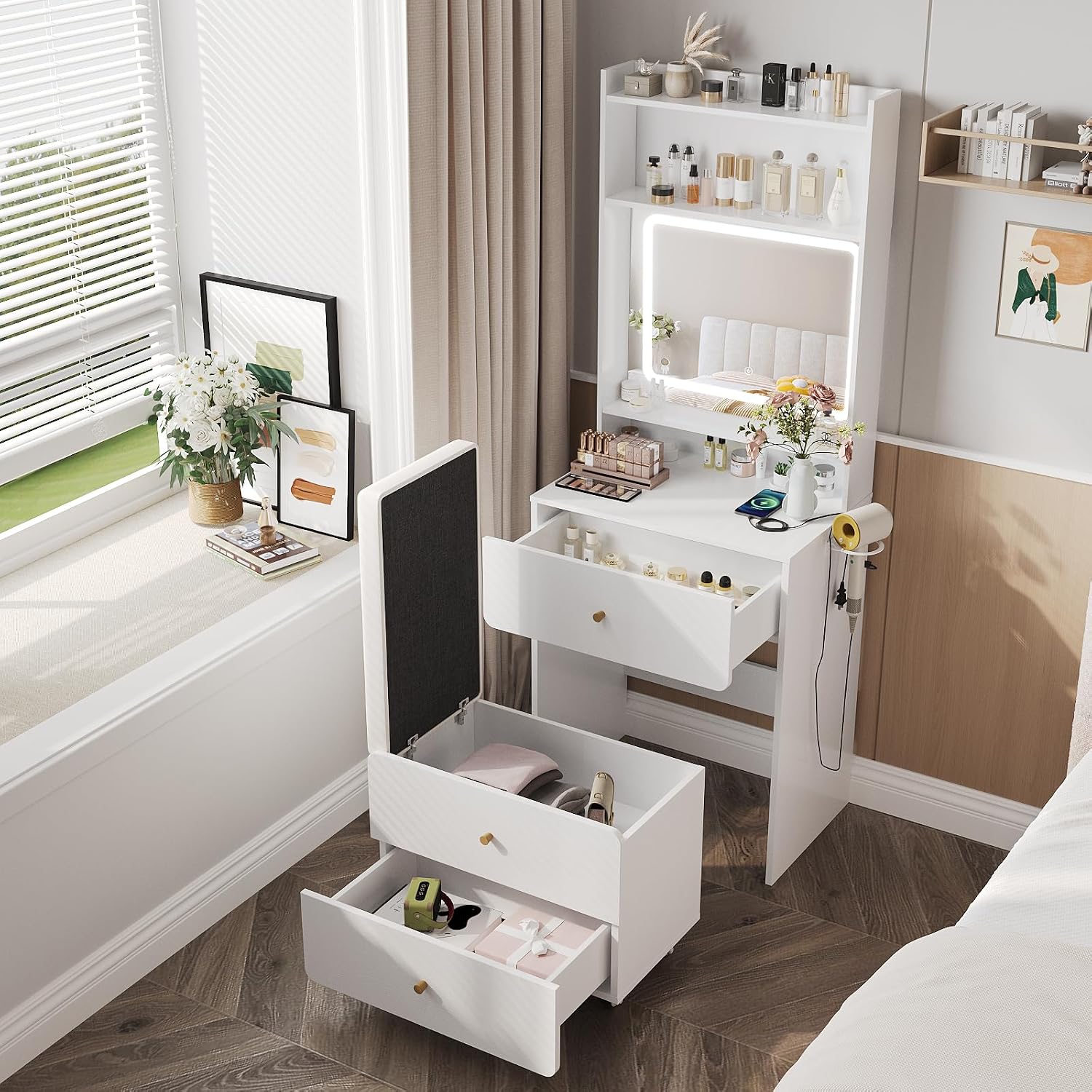 Desk Setup Bedroom - Meja Rias dengan Cermin & Lampu,