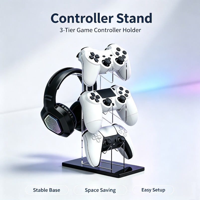 Desk Setup Headphones - Rak Penyimpanan Game 3 Tingkat, Dudukan