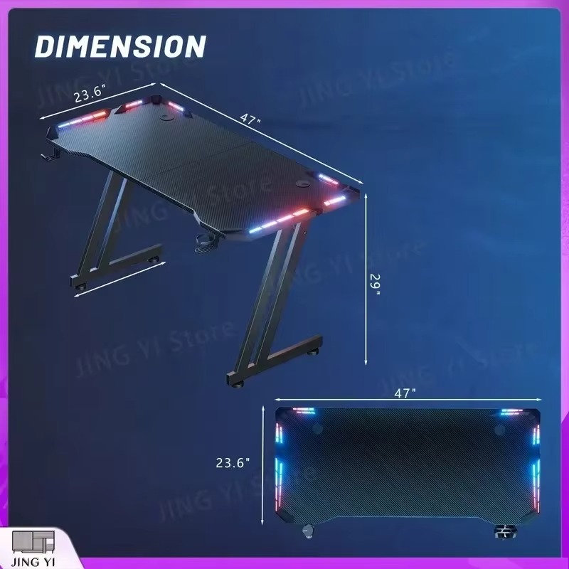 Meja Gaming dengan Lampu LED P - Desk Setup Headphones ulasan dan harga